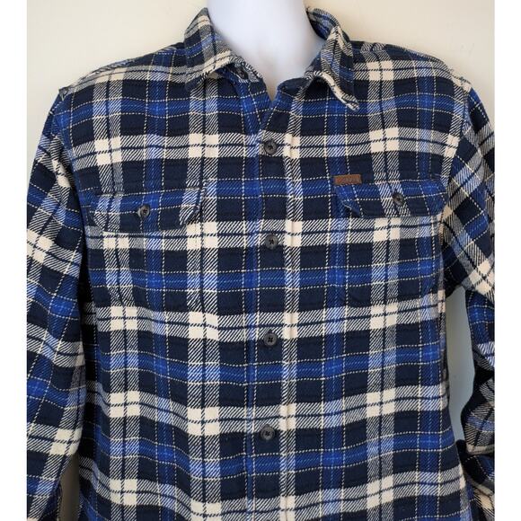 Orvis Mens Flannel Shacket Shirt Jacket XL Blue White Plaid Heavyweight Pockets - Picture 2 of 11